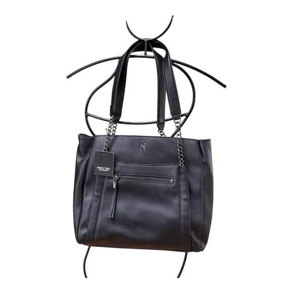 NWT Simply Vera Vera Wang Black Rockbridge Faux Leather Large Chain Tote Bag